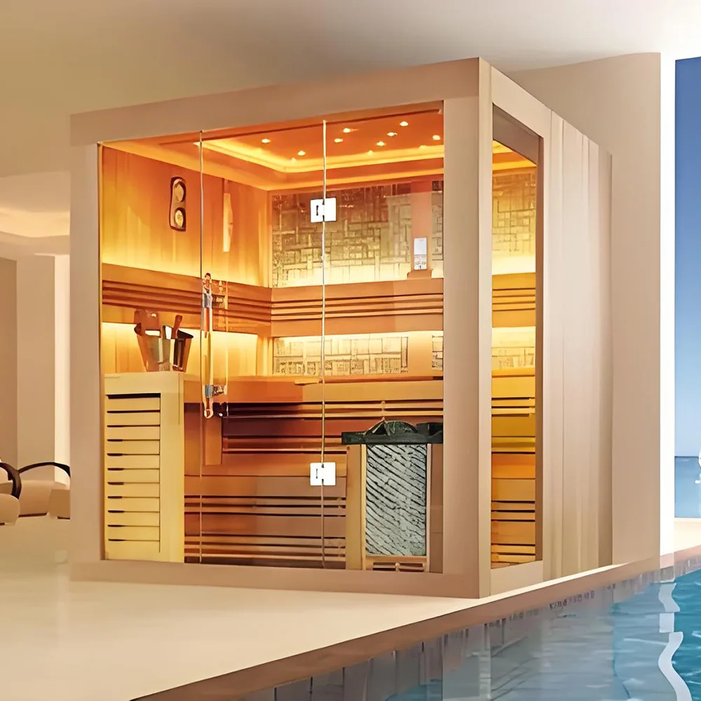 Deluxe Solid Cedar/Hemlock Sauna - Traditional Indoor Dry Sauna For Sale With Steam Shower