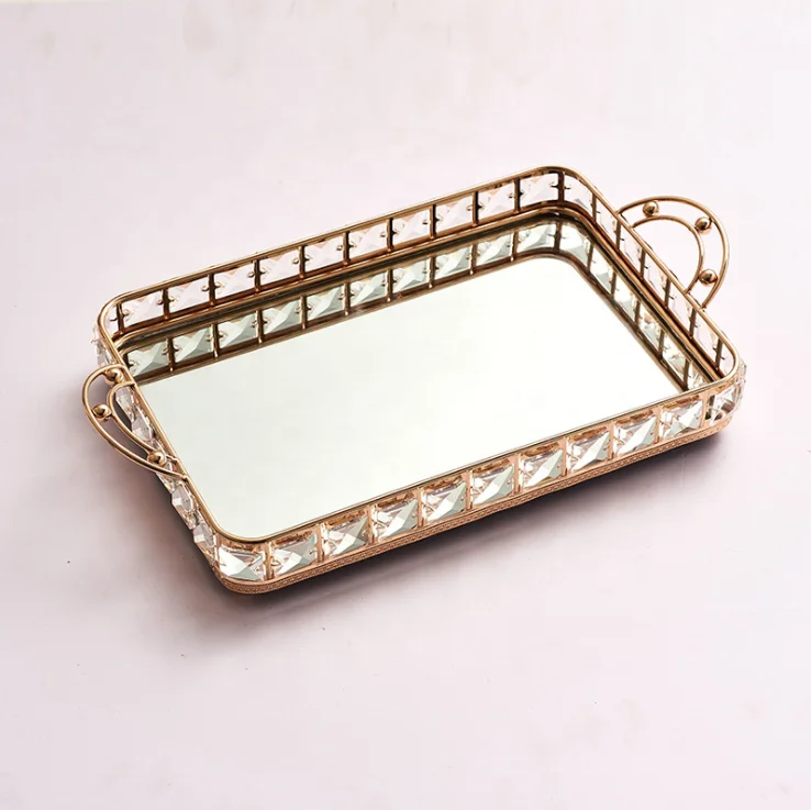 35*21*8 Cm European Style Metal Tray With Handle Cosmetic Storage Mirror Tray