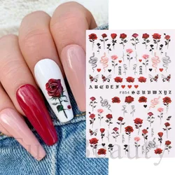 3D Red Gold Rose Nail Sticker Flower Nail Art Decorations Valentine Love Stickers Korean Cute Pink Rose Flower Decals For Girls