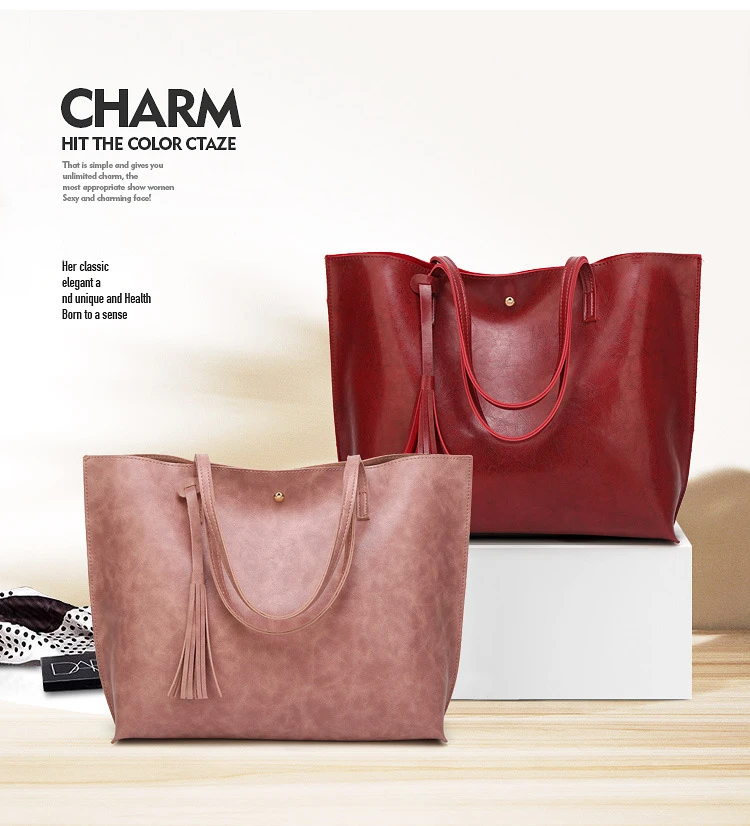 
oil wax leather bag vegan leather tote bag women good price ladies wine red leather handbags/ 