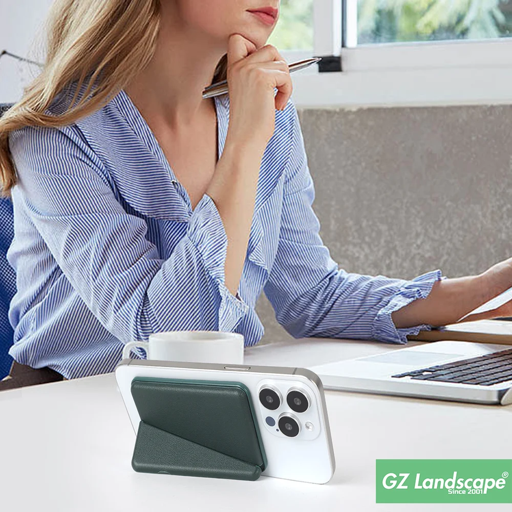 Hidden leather magnetic cell phone wallet mobile phone card holder with stand