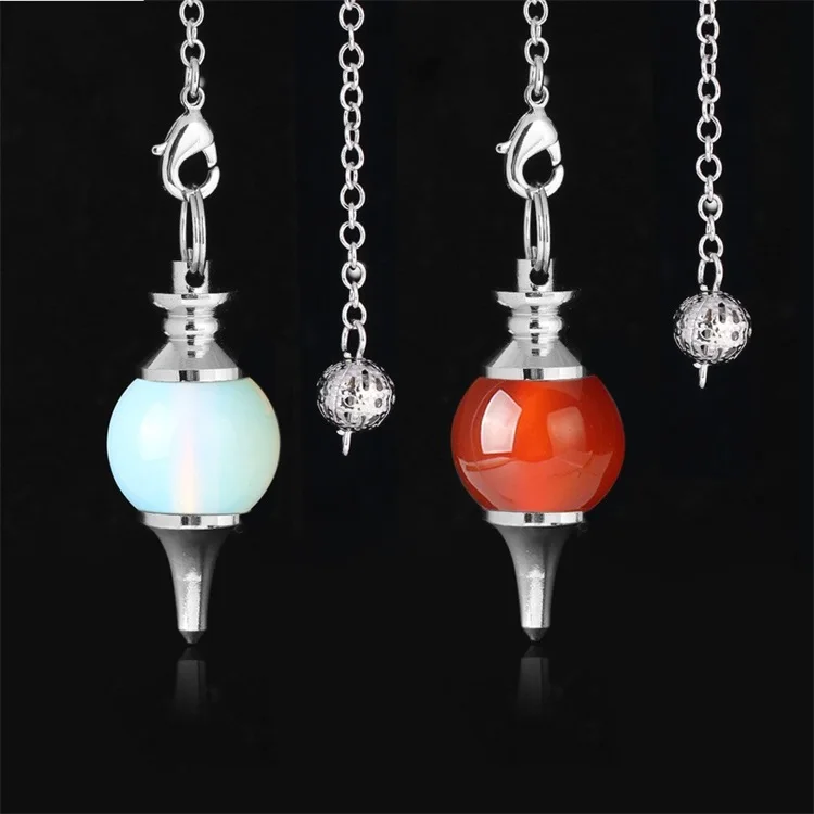 Crystal Pendulum Pendants Reiki Chakra Natural Gemstone Dowsing Pendant Black Onyx Turquoise Ball Pendant Pendulum Accessories