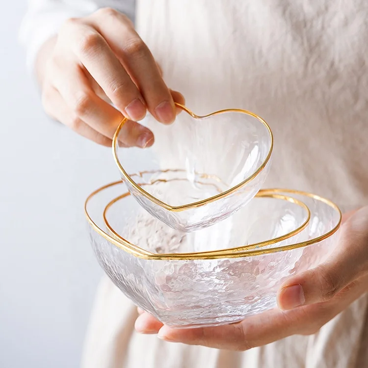 Japanese household irregular large size glass bowl gold plating salad bowl vegetable and fruit bowl