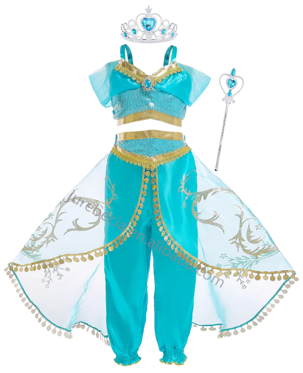 TV & Movie Costumes Halloween Carnival Christmas Two-Piece Children Aladdin Girls Dance Jasmine Princess Cosplay Costume