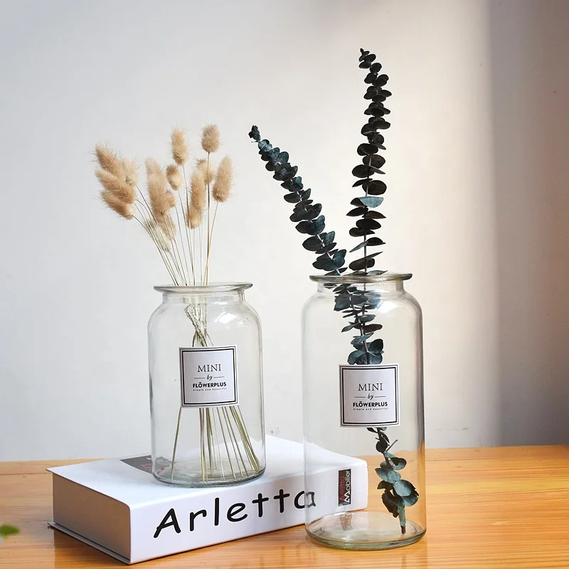 Decorative Colored Clear Glass Flower Vase Houseware Elegant Cylinder Glass Vase