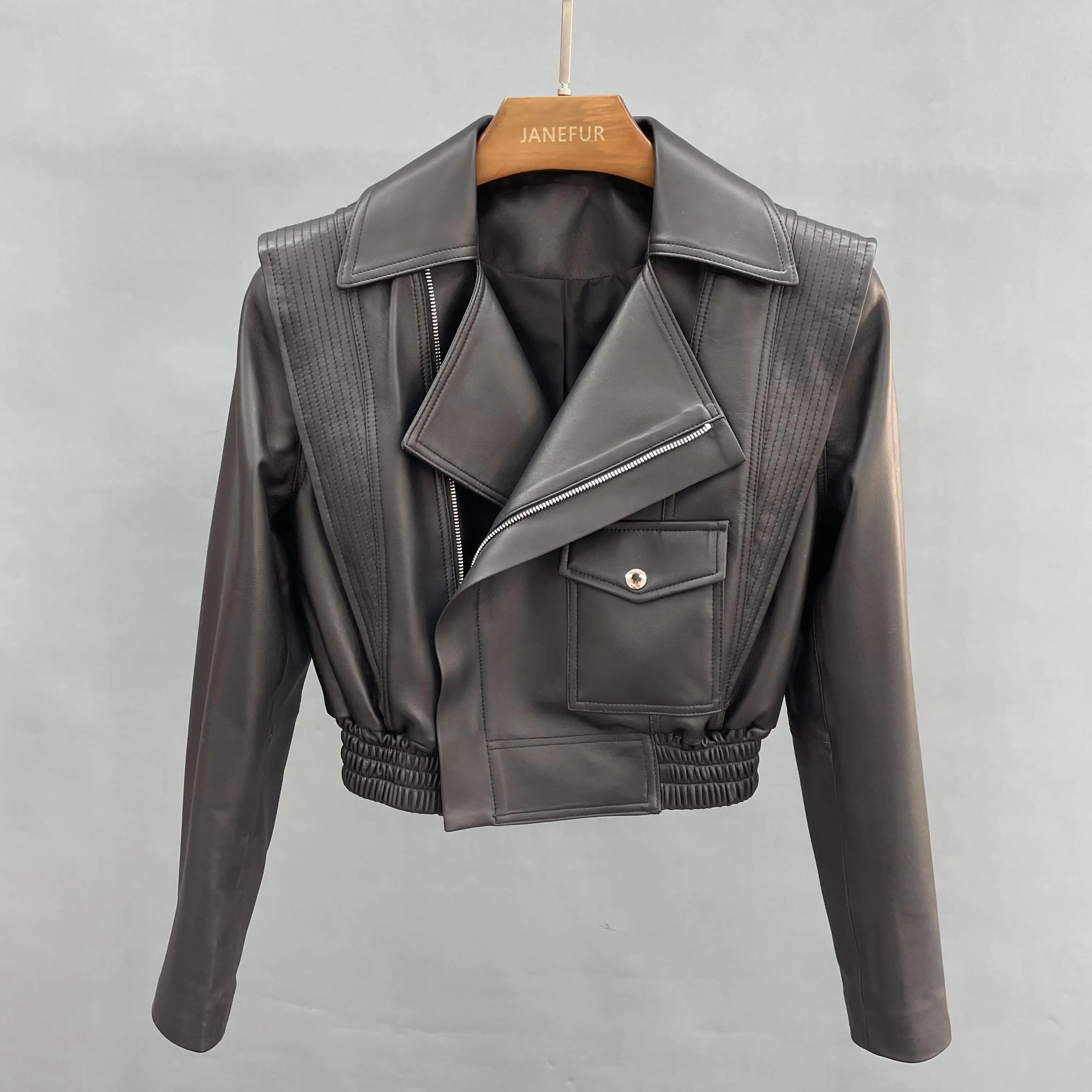 New Female Stylish Coats For Woman 2023 vintage Long Sleeve pockets Spring Leather Jacket Autumn Lady Outerwear