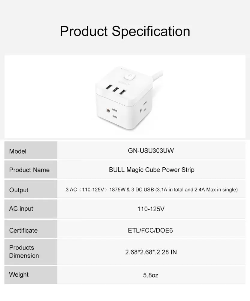 FREE SHIPPING GONGNIU Portable 3 Ports USB Power Outlet 1.5M Extension Cord  3 AC Switched Extension Cables Socket Outlet