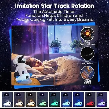 LED planetarium Projector for Bedroom Astronaut Space Projector with 4K Replaceable 13 Galaxy Discs 360 Rotation Real Sky Light