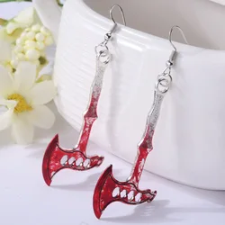 2021 Goth Horrible Blood Scissors Earrings Handmade New Fashion Bloodstained Sword Axe Punk-Style Halloween Dangle Earrings