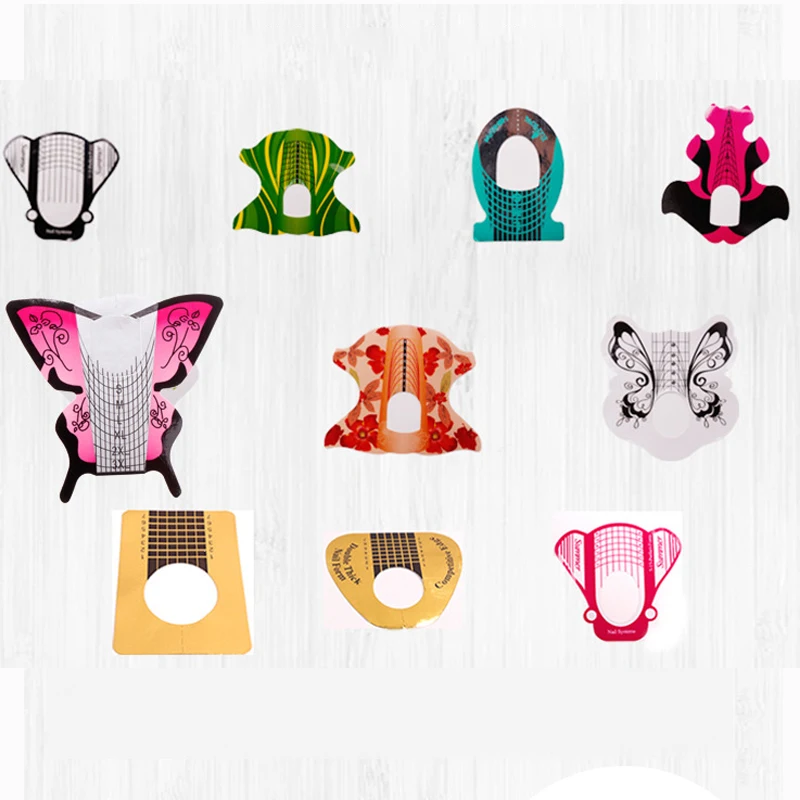 Destly 100pcs Butterfly Shape Colorful Nail Extension Paper Manicure Beauty Salon Double Acrylic Nail Form For Tips Extention