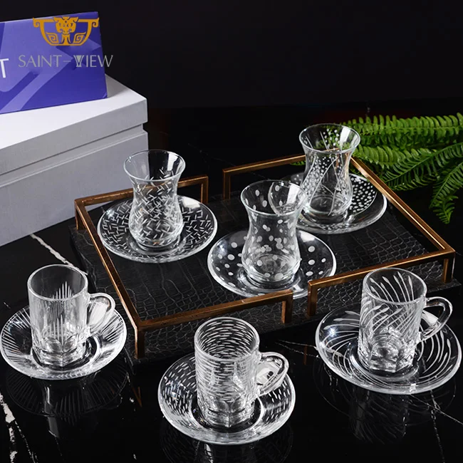 March Spring Design Ramadan Kareem Turkish Elegant Espresso Cafe Coffee Shop Glass Cup Set