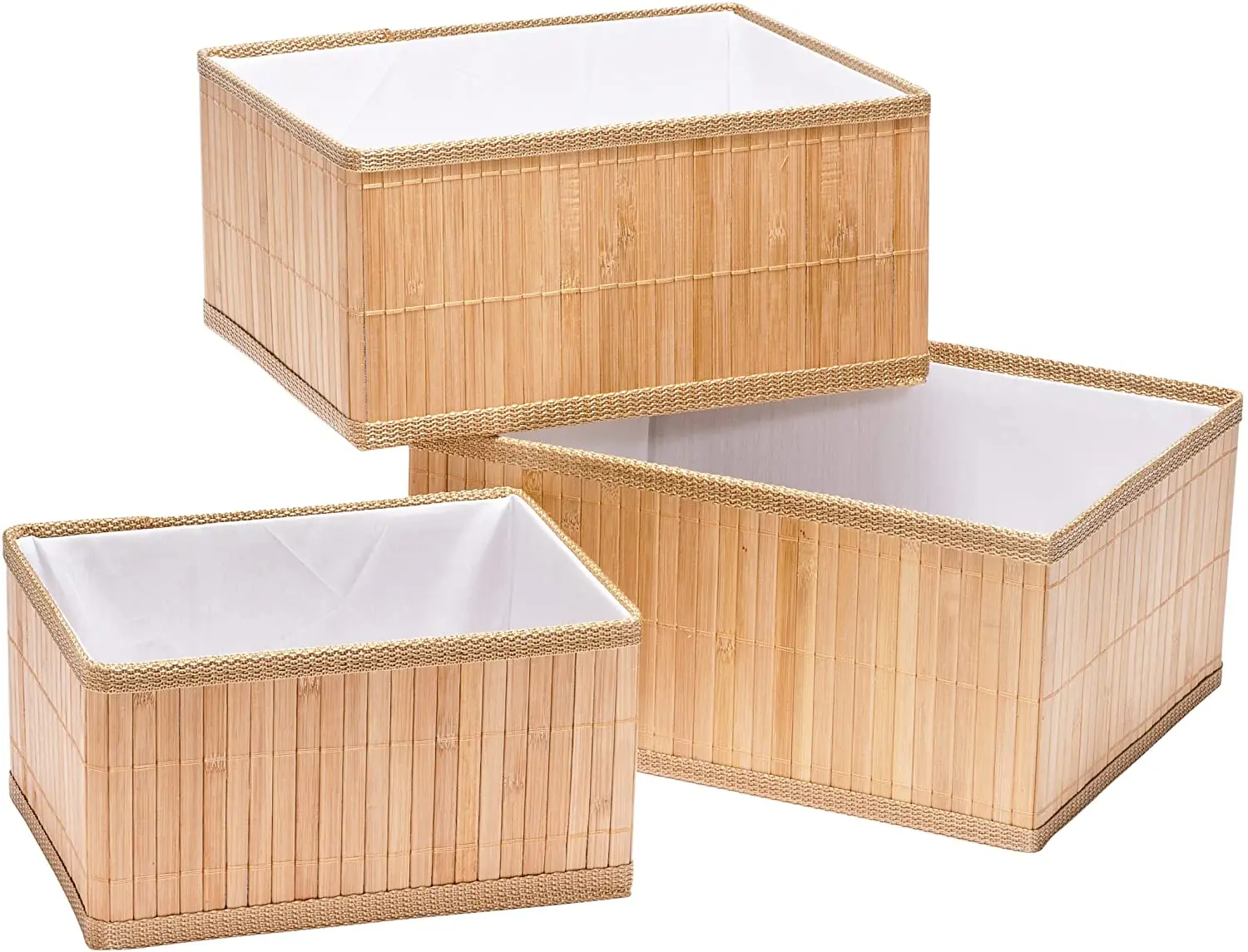 Bamboo Storage Baskets; All-Natural Organizer Bins with Fabric Liner on Inside; Boxes Great for Kitchen/living room