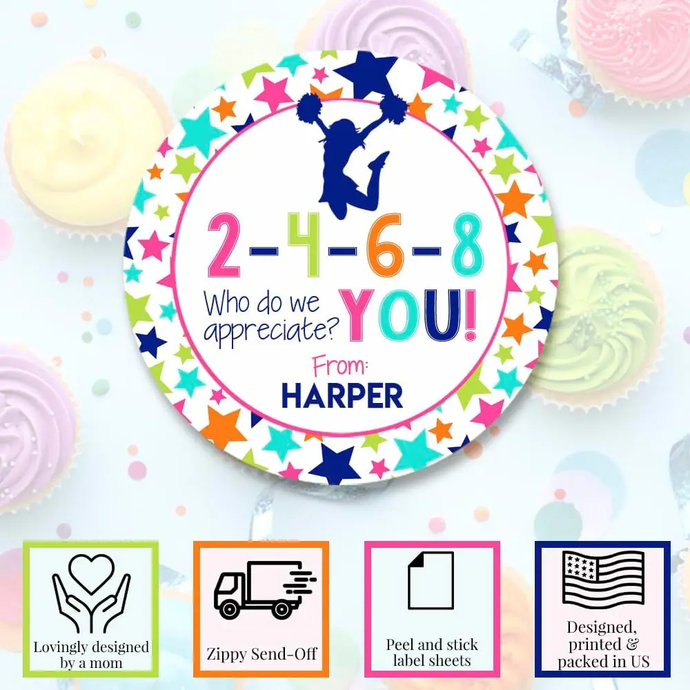 Personalized Cheerleading Sticker Birthday Cheer Leading Labels for Envelopes Custom Thank You Personalized Birthday Stickers