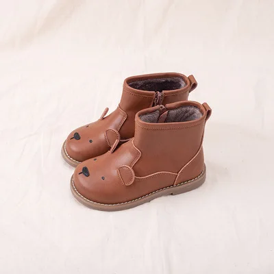 Ivy82058A Kids fall winter thick ankle boot new cute animal design girls lamb wool genuine leather boot child warm shoes
