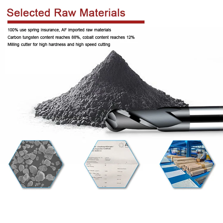 customize tungsten carbide cnc milling cutter ball nose end mill for steel hrc 45 hrc55 hrc60 hrc65 fresas ball nose end mill