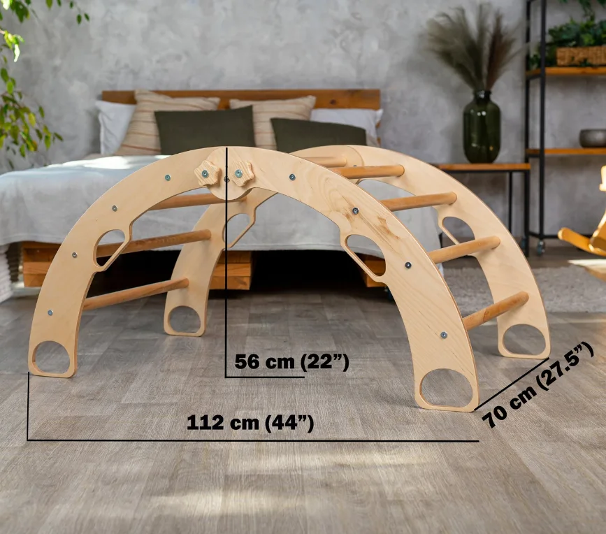 W166 Large Climbing Foldable Arch with Pillow, Montessori arch rocker with rock ramp and slide, arch rocker cushion