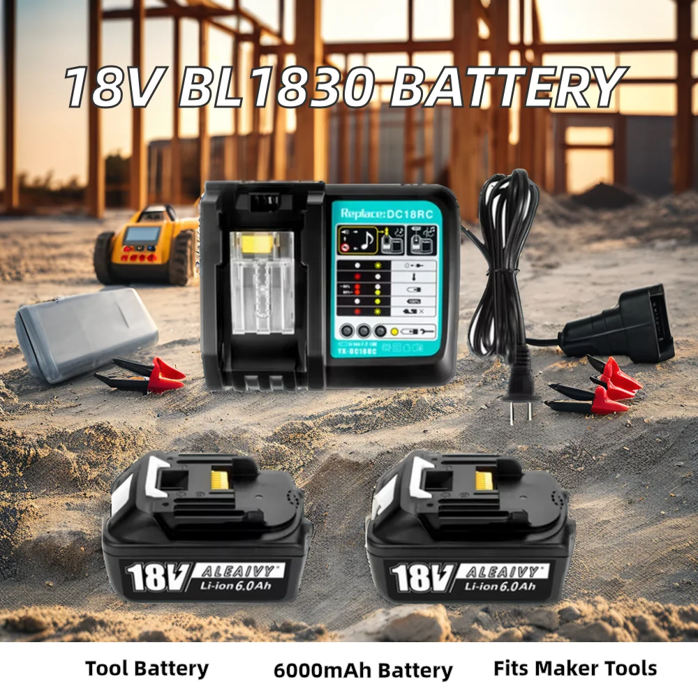 18V 6000mAh Rechargeable BL1830 Battery with Charger for Maker/Tian Electric Drill Tools Power Tools & Solar Applications