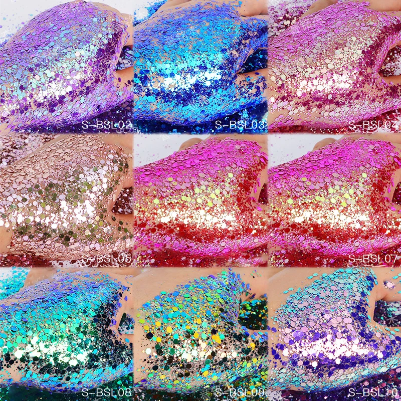 Wholesale Nail Art Body DIY Crafts cosmetic Glitters Chunky Mix Change Color Shifting Glitter Powder Chameleon Glitter