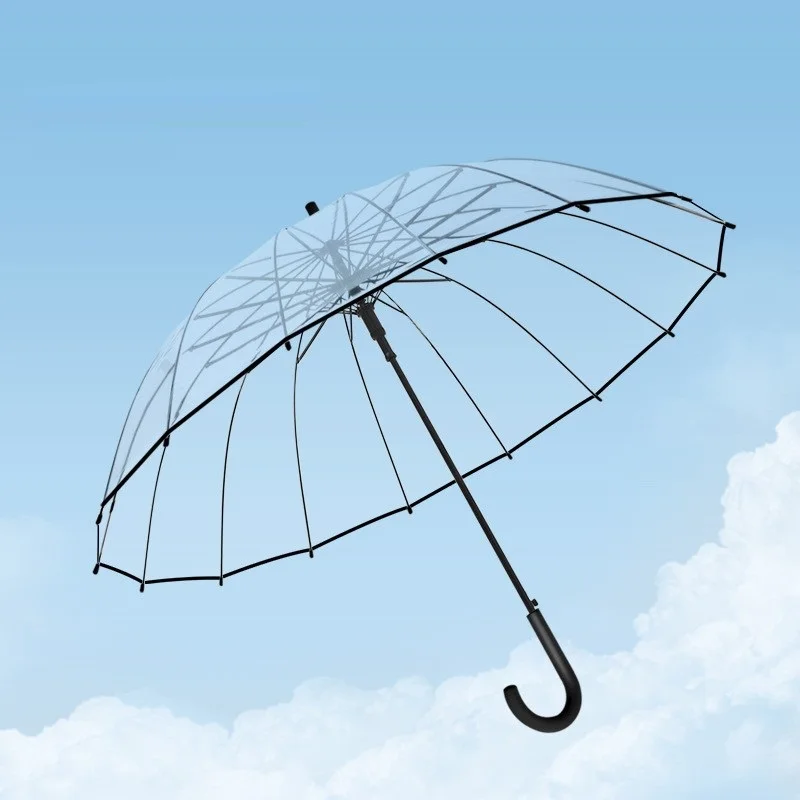 16K Fashion Simple Umbrella Waterproof Sturdy Transparent Clear Safety EVA Umbrella For Student