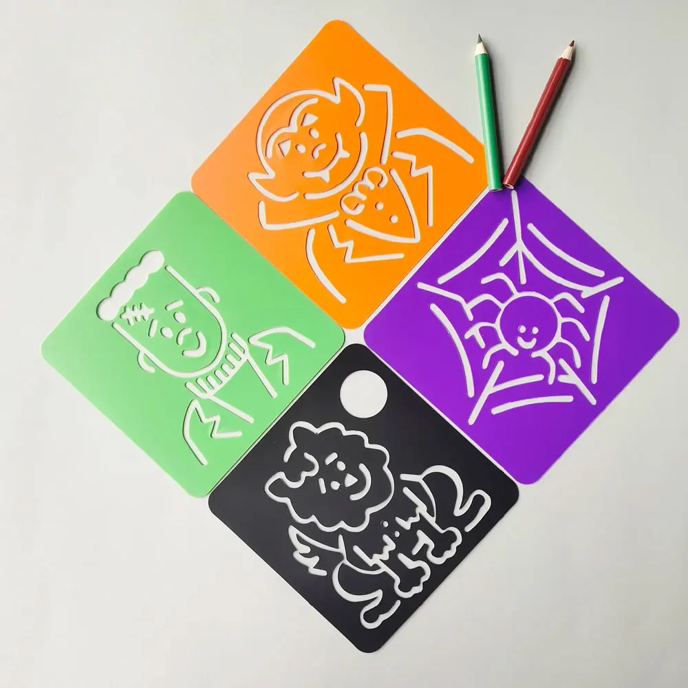 GF Popular Hot Sale Halloween Custom Shape Reusable Paper Scrapbook Craft PP Plastic Drawing Painting Stencil For Kids