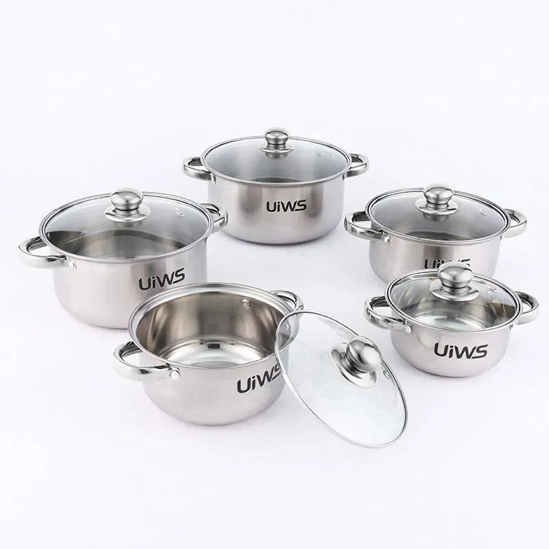 OEM 10pcs Cooking Pot Kitchenware Stainless Steel Casserole  Cookware Set Cooking Pot And Pans Set