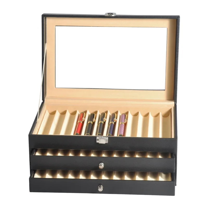 12/24/36Piece Pen Display Box Glass Pen Display Case Storage Fountain Pen Collector Organizer Box with Lid Glass Window