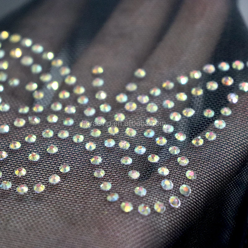 F006 Crystal Beads Tulle Fabric Black Crystal Fabric Rhinestone Butterfly SS10 AB Fabric