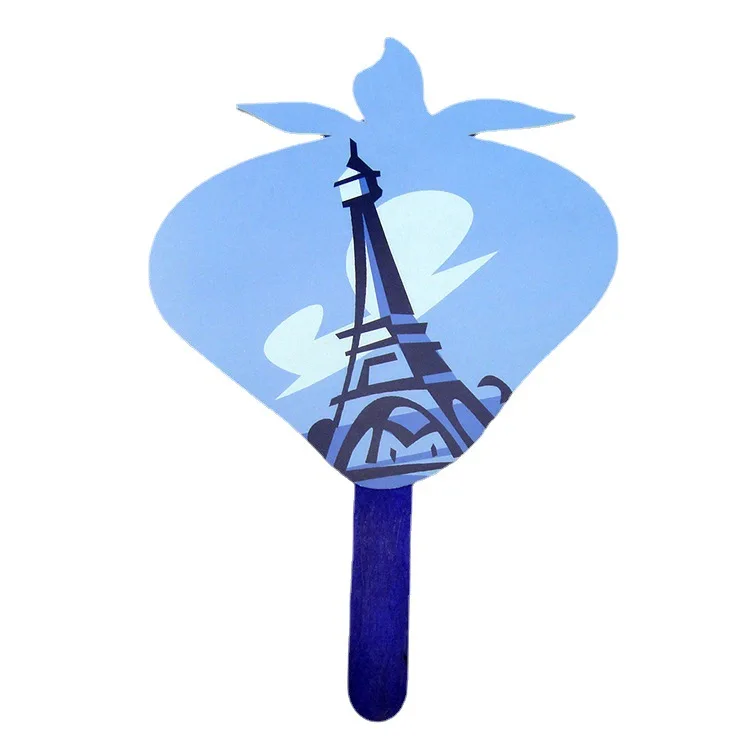 Модные Портативные рекламные сублимационные бумажные ручные вентиляторы с деревянной ручкой