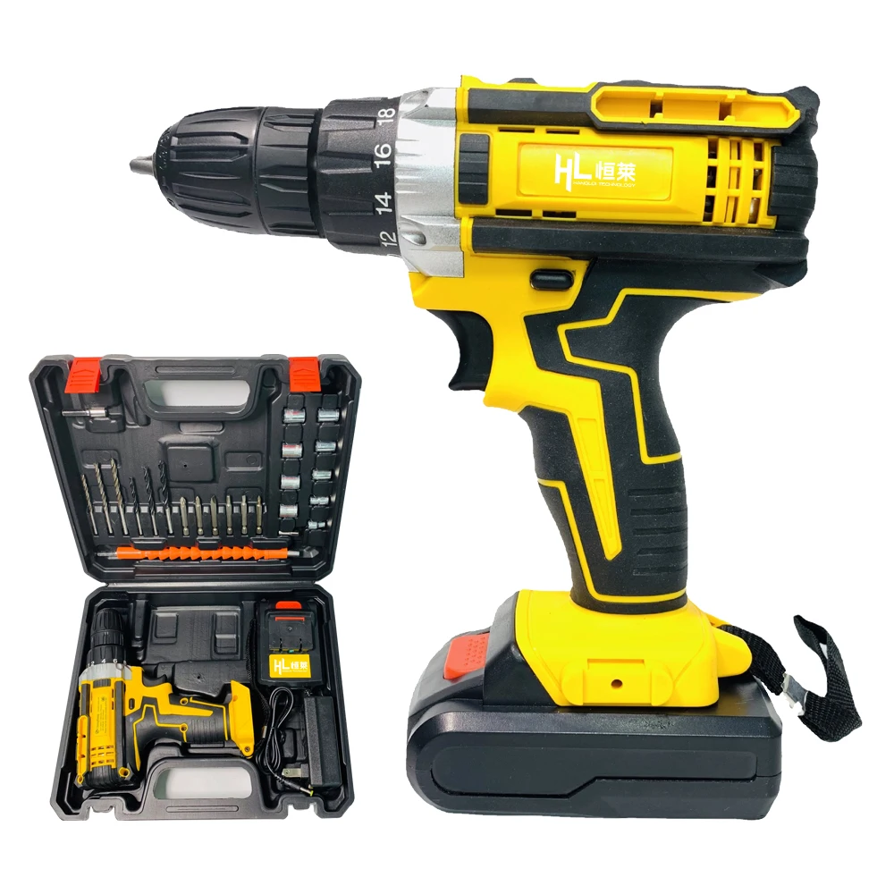 Henglai New models available in stock electric drilling machine power tool cordless impact drill 21V electric mini drill