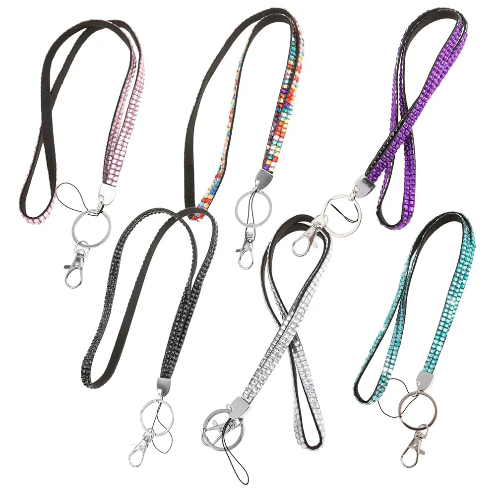 Rhinestone Neck Lanyard Retractable Strap Id Name Badge Work Card Holder Glitter Crystal Bling Reel Clip Women Keyring Keychain