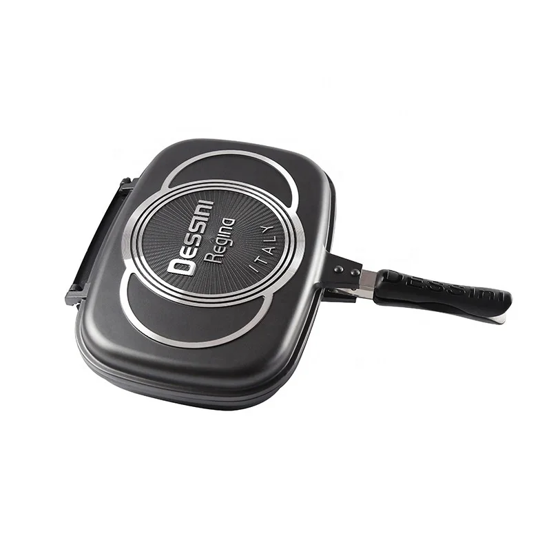 
forged 2 in 1 stove bbq big non-stick pans italy side face frying double-sided die cast aluminium dasini desini double grill pan 