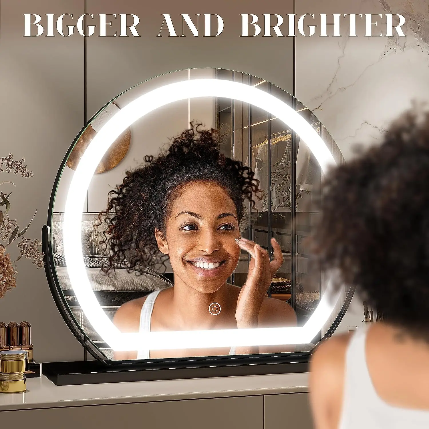 Hot sale Led Lights Vanity With Round Makeup Mirrors Light Hollywood Salon Glass Half Dresser Mirrored Lamp Up Mirror