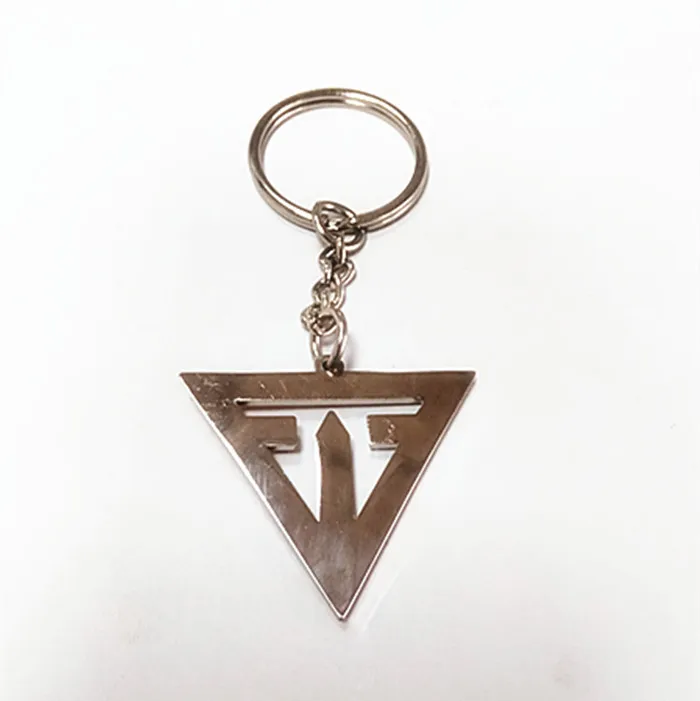Simplified metal triangle shaped key tag split ring key ring die cut out key chain