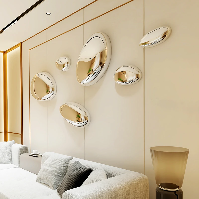 Modern  Decor Stainless Steel Metal Wall Hanging Stone Wall Sculpture Stainless Steel Stone Rocky Sculpture