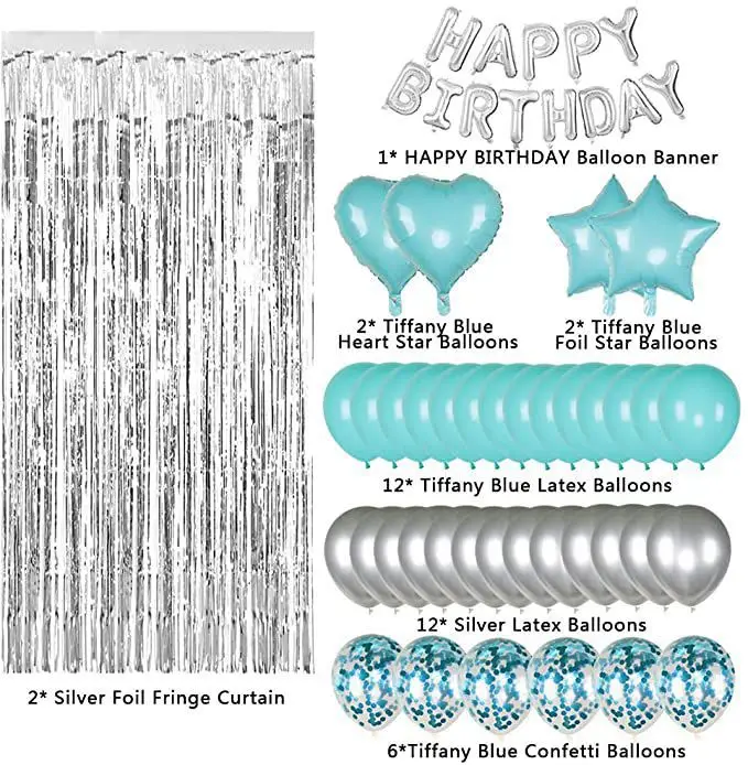  202101 Wholesale Blue silver aluminum latex confetti baby shower Balloon star heart balloon birthday party supplies