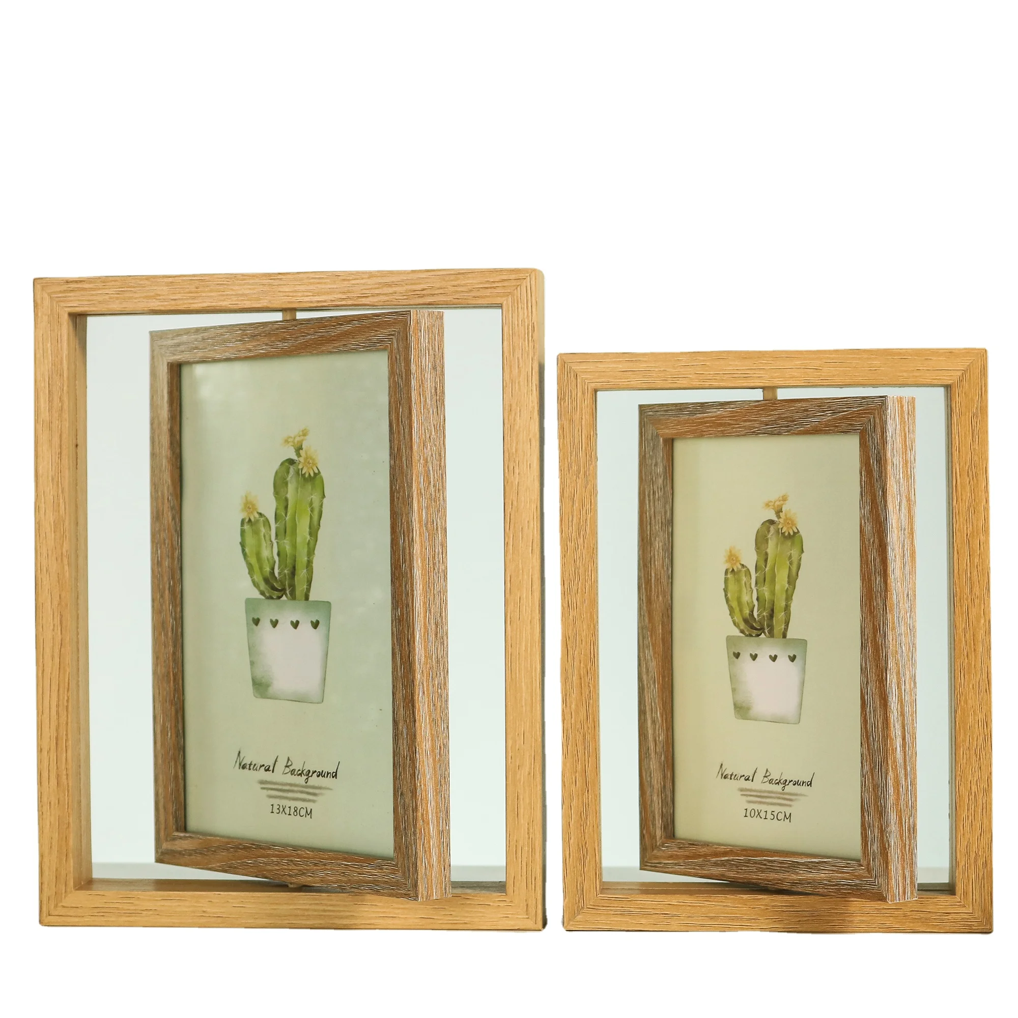 Home decoration wood color mdf material rotatable double sides photos insert pictures photo frame 5x7
