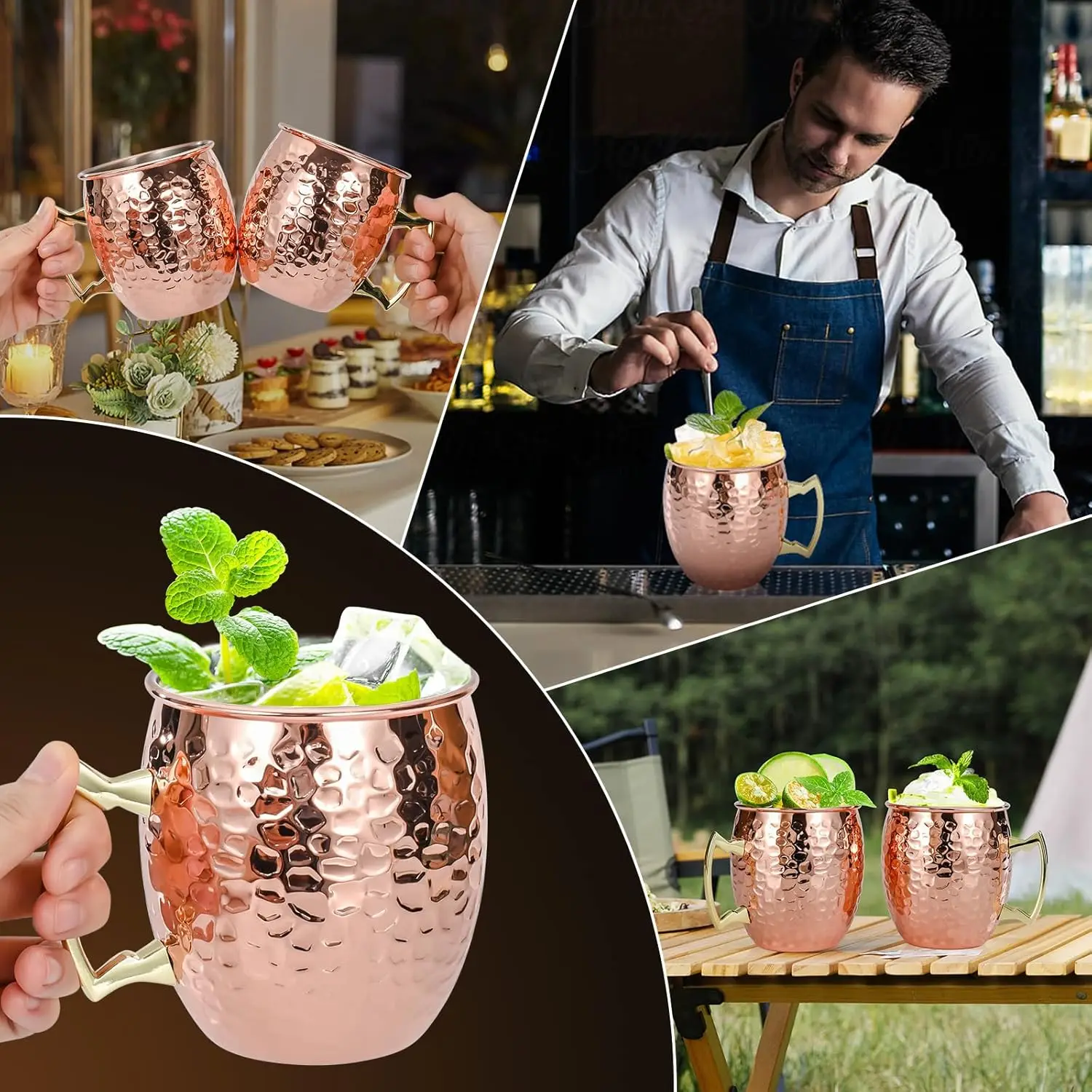 Custom wholesale 16 oz Hammered plastic Cups beer cocktail cup mug moscow mule copper mugs cups with handle