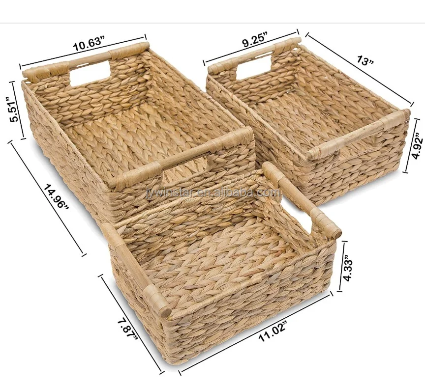 woven shallow storage basket  Storage Works Hand-Woven Small Wicker Basket Seagrass Storage Baskets with Wooden Handles