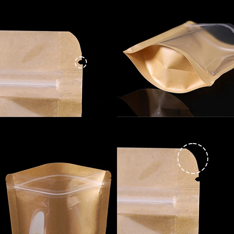 Custom Recycled Clear Front Window Eco Friendly Biodegradable Stand Up Pouch Zipper Ziplock kraft Paper Packing Bag with Window