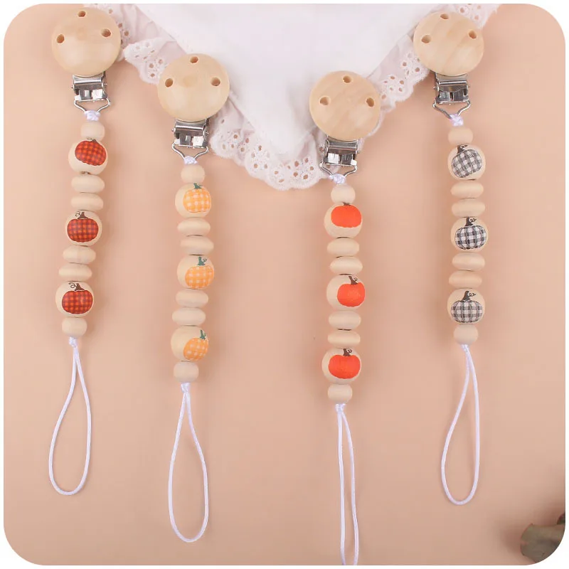 New Baby Products Orange Pumpkin Bead Pacifier Chain Soothing Baby Pacifier Anti Loss Chain