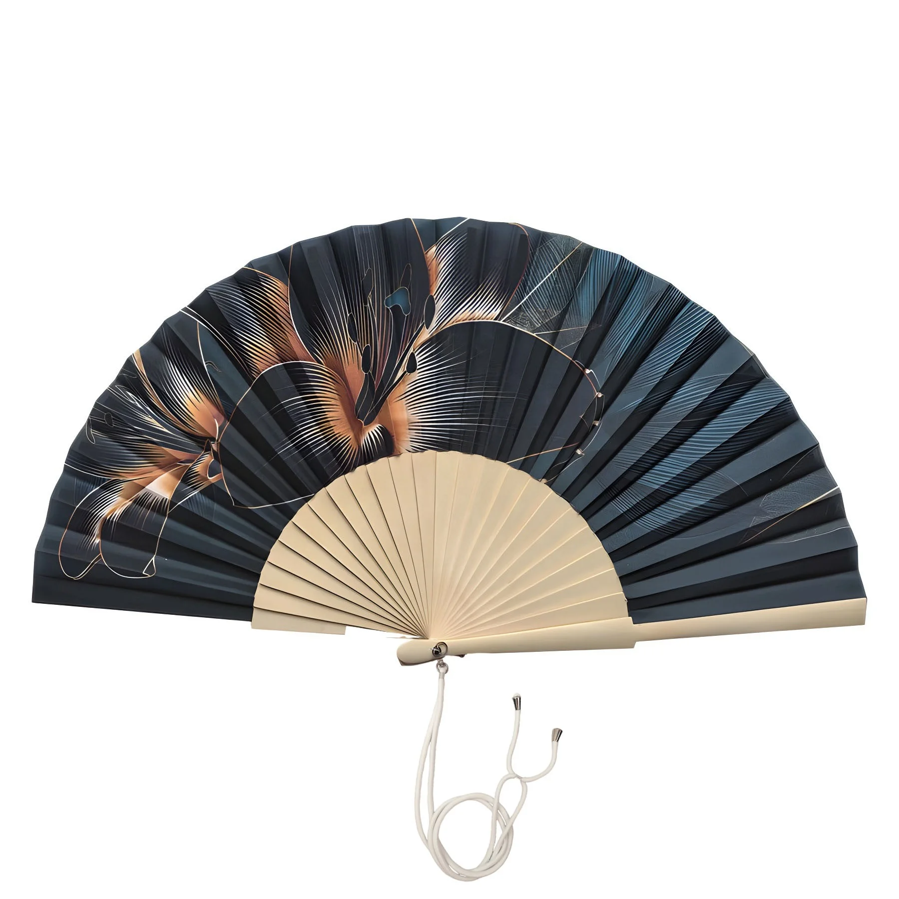 High quality wholesale 23cm original color wooden folding handheld fan fabric wood handmade fan with hook and rope