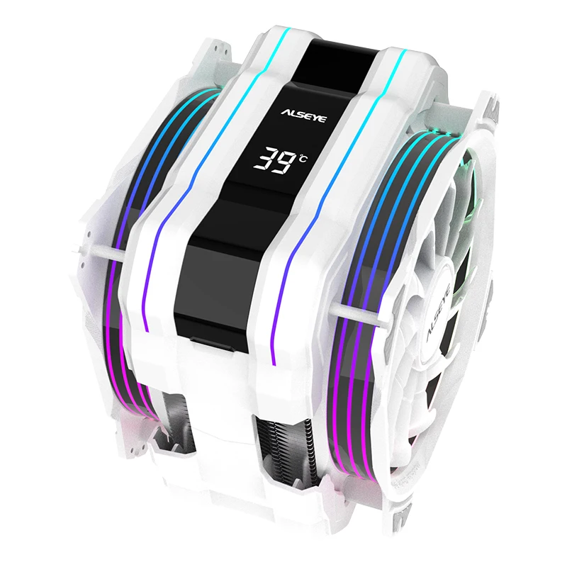 ALSEYE White M120D-Plus Dual Fans CPU cooler with Real Time Temperature Display for White Gaming PC Case