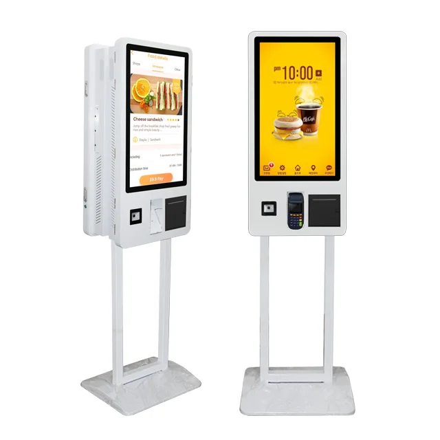 2 Touch screen back to back for self ordering  payment mcdonald kiosk bar code and QR code scanner support customization