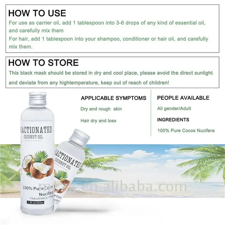 Factory Supply virgin coconut oil for skin and hair Pure Fractionated Coconut Oil