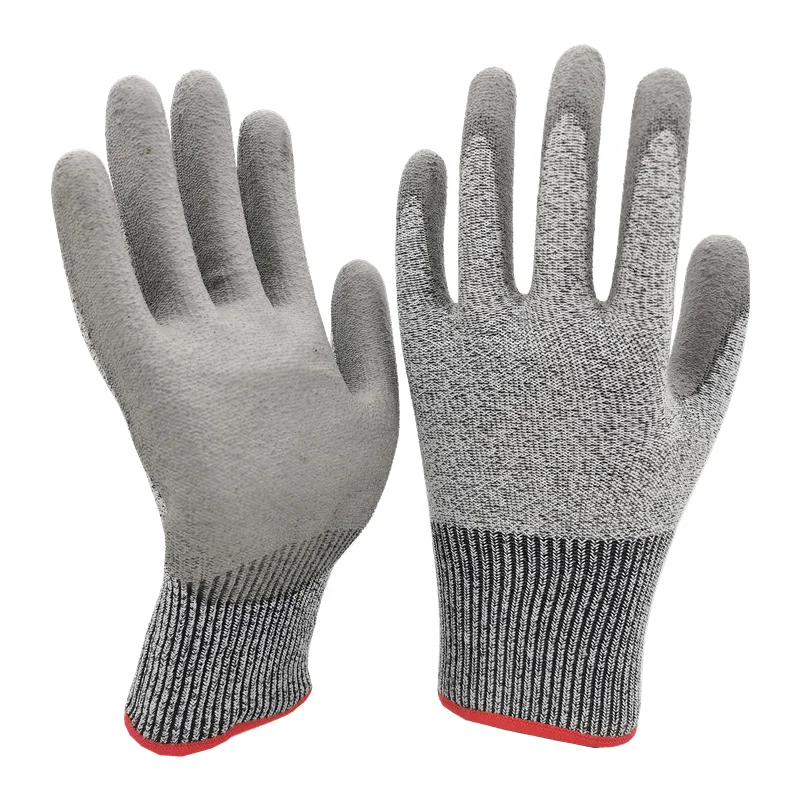 Anti-Slip Dipping Protect 13 Gauge Cut 5 Liner Grey Pu Palm Coated Safety Gloves Labor  Anti-Slip Dipping Protect