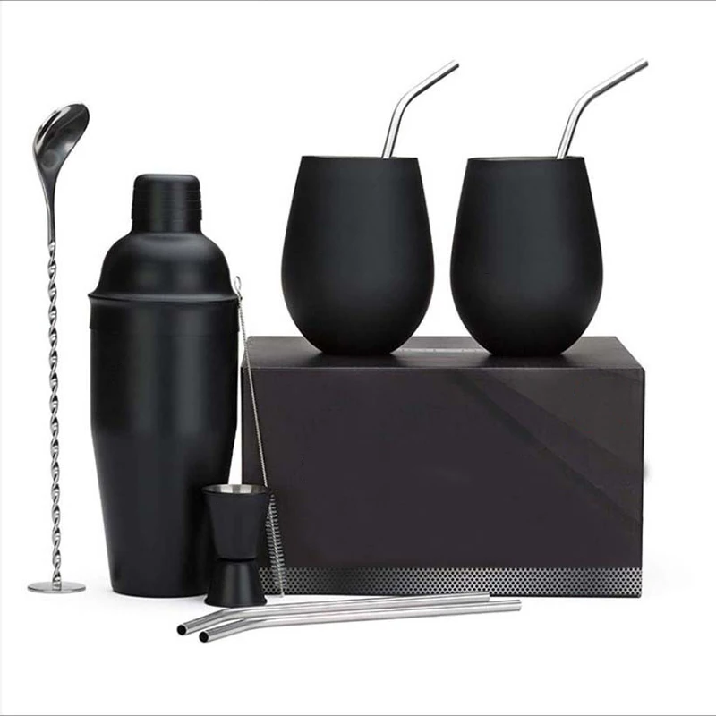 2022 Best Selling  Cocktail Shaker Set And Mixing Spoon Measuring Jigger Gift Set With  Wine Tumbler Bottles