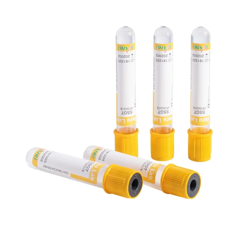 Disposable vacuum blood collection tube for single use yellow-topped tubes