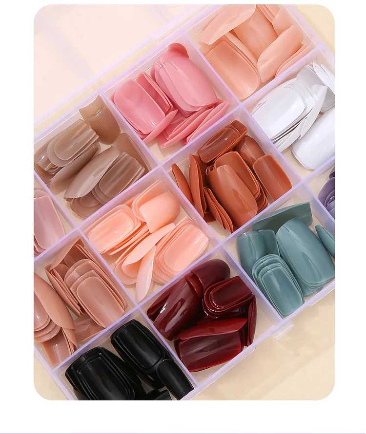 288pcs Solid Color Glossy False Nail Art Extension Tips Full Cover Press on Acrylic Nails Long Capsule Manicure Accessories