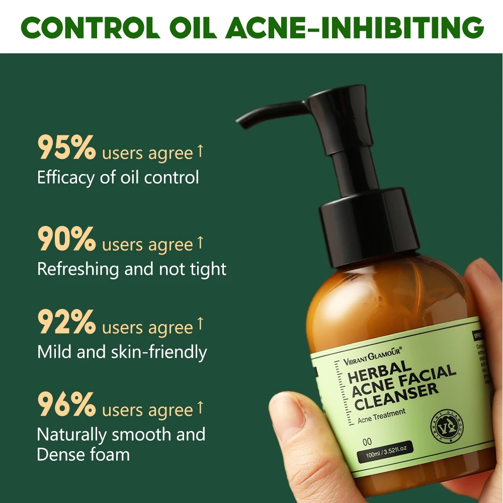 VIBRANT GLAMOUR Acne Treatment Shrink Pore Face Cleansing Foam Oil Control Brightening Pimple Clear Herbal Acne Facial Cleanser