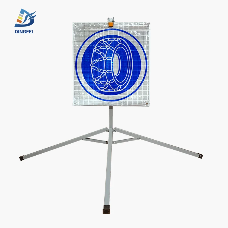Snow Chains Warning Spanish Standard Traffic Symbols Foldable Reflective Vinyl Roll Up Sign Stand